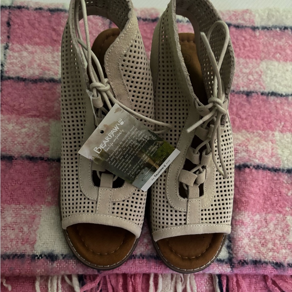 BearPaw Cream Comfort Sandals with Adjustable Straps